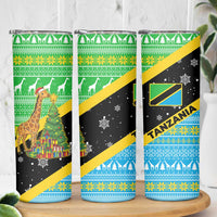 Tanzania Christmas Skinny Tumbler with Giraffe Christmas Tree Snowflakes and Flag - Wonder Print Shop