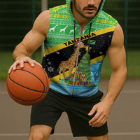 Tanzania Christmas Sleeveless Zip Hoodie with Giraffe Christmas Tree Snowflakes and Flag - Wonder Print Shop