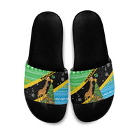 Tanzania Christmas Slide Sandals with Giraffe Christmas Tree Snowflakes and Flag - Wonder Print Shop