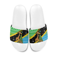 Tanzania Christmas Slide Sandals with Giraffe Christmas Tree Snowflakes and Flag - Wonder Print Shop