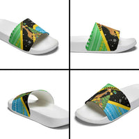 Tanzania Christmas Slide Sandals with Giraffe Christmas Tree Snowflakes and Flag - Wonder Print Shop