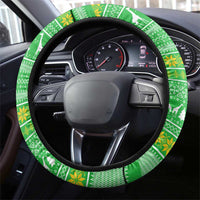 Tanzania Christmas Steering Wheel Cover with Giraffe Christmas Tree Snowflakes and Flag - Wonder Print Shop