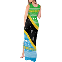 Tanzania Christmas Tank Maxi Dress with Giraffe Christmas Tree Snowflakes and Flag - Wonder Print Shop