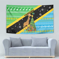 Tanzania Christmas Tapestry with Giraffe Christmas Tree Snowflakes and Flag - Wonder Print Shop