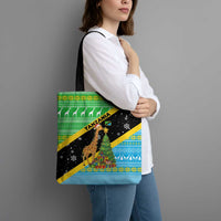 Tanzania Christmas Tote Bag with Giraffe Christmas Tree Snowflakes and Flag - Wonder Print Shop
