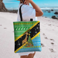 Tanzania Christmas Tote Bag with Giraffe Christmas Tree Snowflakes and Flag - Wonder Print Shop