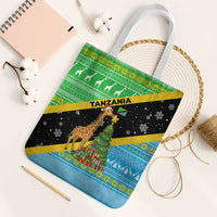 Tanzania Christmas Tote Bag with Giraffe Christmas Tree Snowflakes and Flag - Wonder Print Shop