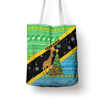 Tanzania Christmas Tote Bag with Giraffe Christmas Tree Snowflakes and Flag - Wonder Print Shop