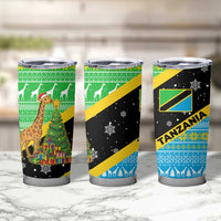 Tanzania Christmas Tumbler Cup with Giraffe Christmas Tree Snowflakes and Flag - Wonder Print Shop