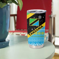 Tanzania Christmas Tumbler Cup with Giraffe Christmas Tree Snowflakes and Flag - Wonder Print Shop