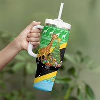 Tanzania Christmas Tumbler With Handle with Giraffe Christmas Tree Snowflakes and Flag - Wonder Print Shop