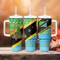 Tanzania Christmas Tumbler With Handle with Giraffe Christmas Tree Snowflakes and Flag - Wonder Print Shop