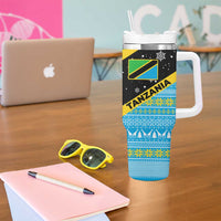 Tanzania Christmas Tumbler With Handle with Giraffe Christmas Tree Snowflakes and Flag - Wonder Print Shop