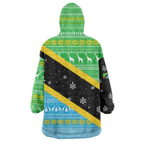 Tanzania Christmas Wearable Blanket Hoodie with Giraffe Christmas Tree Snowflakes and Flag - Wonder Print Shop