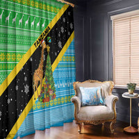 Tanzania Christmas Window Curtain with Giraffe Christmas Tree Snowflakes and Flag - Wonder Print Shop
