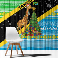 Tanzania Christmas Window Curtain with Giraffe Christmas Tree Snowflakes and Flag - Wonder Print Shop