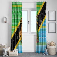 Tanzania Christmas Window Curtain with Giraffe Christmas Tree Snowflakes and Flag - Wonder Print Shop