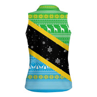 Tanzania Christmas Women Sleeveless Polo Shirt with Giraffe Christmas Tree Snowflakes and Flag - Wonder Print Shop