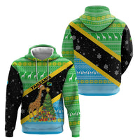 Tanzania Christmas Zip Hoodie with Giraffe Christmas Tree Snowflakes and Flag - Wonder Print Shop