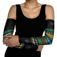 Tanzania Christmas Arm Sleeves with Santa Riding Elephant Snowflakes and Colorful African - Wonder Print Shop