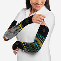 Tanzania Christmas Arm Sleeves with Santa Riding Elephant Snowflakes and Colorful African - Wonder Print Shop