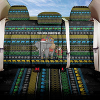 Tanzania Christmas Back Car Seat Cover with Santa Riding Elephant Snowflakes and Colorful African - Wonder Print Shop