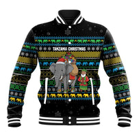 Tanzania Christmas Baseball Jacket with Santa Riding Elephant Snowflakes and Colorful African - Wonder Print Shop