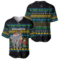 Tanzania Christmas Baseball Jersey with Santa Riding Elephant Snowflakes and Colorful African - Wonder Print Shop