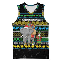 Tanzania Christmas Basketball Jersey with Santa Riding Elephant Snowflakes and Colorful African - Wonder Print Shop