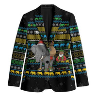 Tanzania Christmas Blazer with Santa Riding Elephant Snowflakes and Colorful African - Wonder Print Shop