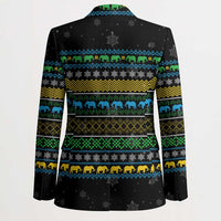 Tanzania Christmas Blazer with Santa Riding Elephant Snowflakes and Colorful African - Wonder Print Shop
