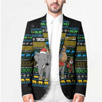 Tanzania Christmas Blazer with Santa Riding Elephant Snowflakes and Colorful African - Wonder Print Shop