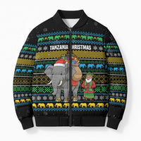 Tanzania Christmas Bomber Puffer Jacket with Santa Riding Elephant Snowflakes and Colorful African - Wonder Print Shop