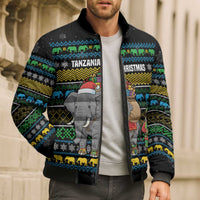 Tanzania Christmas Bomber Puffer Jacket with Santa Riding Elephant Snowflakes and Colorful African - Wonder Print Shop
