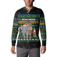 Tanzania Christmas Button Sweatshirt with Santa Riding Elephant Snowflakes and Colorful African - Wonder Print Shop