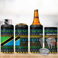 Tanzania Christmas 4 in 1 Can Cooler Tumbler with Santa Riding Elephant Snowflakes and Colorful African - Wonder Print Shop