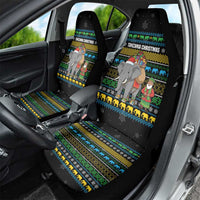 Tanzania Christmas Car Seat Cover with Santa Riding Elephant Snowflakes and Colorful African - Wonder Print Shop