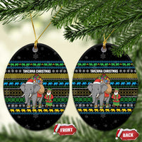 Tanzania Christmas Ceramic Ornament with Santa Riding Elephant Snowflakes and Colorful African - Wonder Print Shop