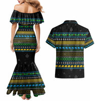 Tanzania Christmas Couples Matching Mermaid Dress and Hawaiian Shirt with Santa Riding Elephant Snowflakes and Colorful African - Wonder Print Shop