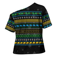 Tanzania Christmas Cross Shoulder Shirt with Santa Riding Elephant Snowflakes and Colorful African - Wonder Print Shop