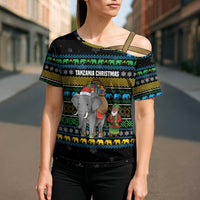 Tanzania Christmas Cross Shoulder Shirt with Santa Riding Elephant Snowflakes and Colorful African - Wonder Print Shop