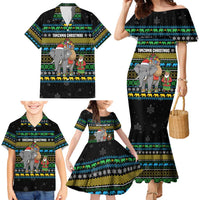 Tanzania Christmas Family Matching Mermaid Dress and Hawaiian Shirt with Santa Riding Elephant Snowflakes and Colorful African - Wonder Print Shop