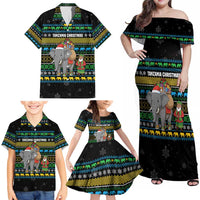 Tanzania Christmas Family Matching Off Shoulder Maxi Dress and Hawaiian Shirt with Santa Riding Elephant Snowflakes and Colorful African - Wonder Print Shop