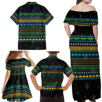 Tanzania Christmas Family Matching Off Shoulder Maxi Dress and Hawaiian Shirt with Santa Riding Elephant Snowflakes and Colorful African - Wonder Print Shop