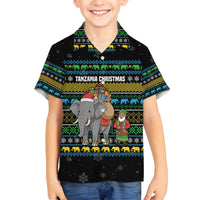 Tanzania Christmas Family Matching Tank Maxi Dress and Hawaiian Shirt with Santa Riding Elephant Snowflakes and Colorful African - Wonder Print Shop