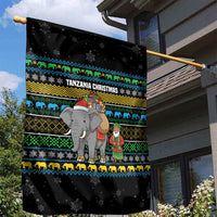 Tanzania Christmas Garden Flag with Santa Riding Elephant Snowflakes and Colorful African - Wonder Print Shop
