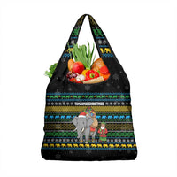 Tanzania Christmas Grocery Bag with Santa Riding Elephant Snowflakes and Colorful African - Wonder Print Shop