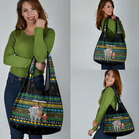 Tanzania Christmas Grocery Bag with Santa Riding Elephant Snowflakes and Colorful African - Wonder Print Shop