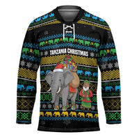 Tanzania Christmas Hockey Jersey with Santa Riding Elephant Snowflakes and Colorful African - Wonder Print Shop