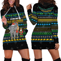 Tanzania Christmas Hoodie Dress with Santa Riding Elephant Snowflakes and Colorful African - Wonder Print Shop